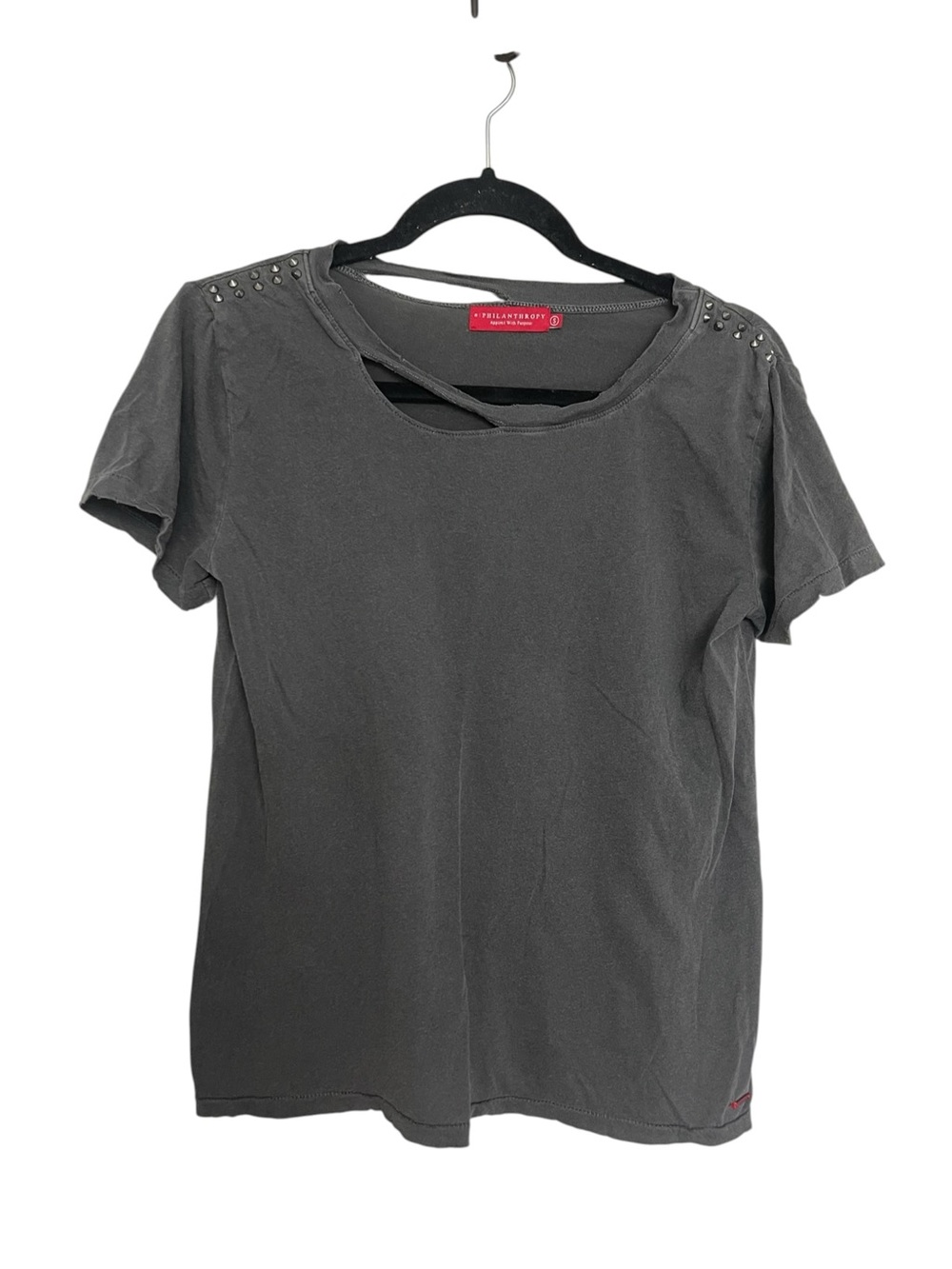 n:PHILANTHROPY Charcoal Gray Short Sleeve Stud Shoulder Tee